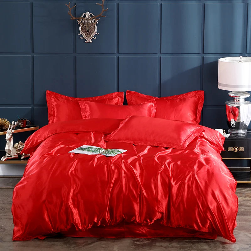 Luxury Satin Bedding Set – Viscose Duvet Cover with Pillowcases & Sheet