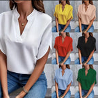 Women's V-Neck Short Sleeve Blouse – Loose Casual Summer Top