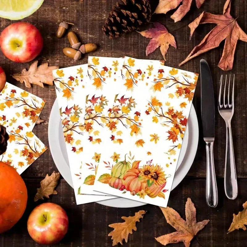 Autumn & Thanksgiving Disposable Napkins – Maple Leaf & Pumpkin Pattern