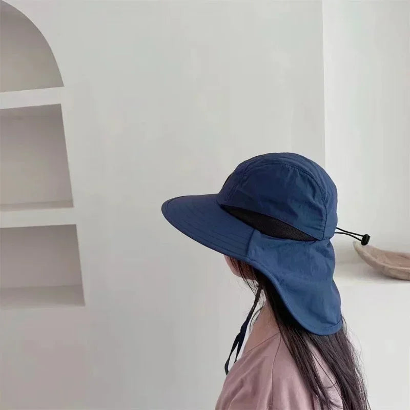 Wide Brim Bucket Hat with Neck Flap – Unisex Sun Protection Cap
