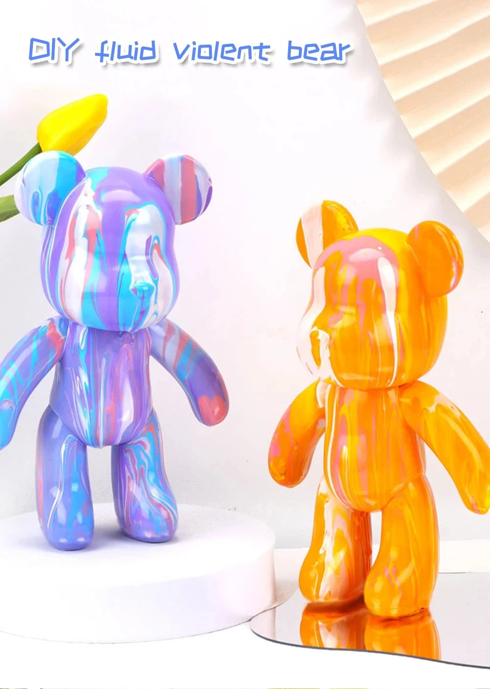DIY Fluid Art Bear Sculpture – Handmade Resin Graffiti Bear Ornament