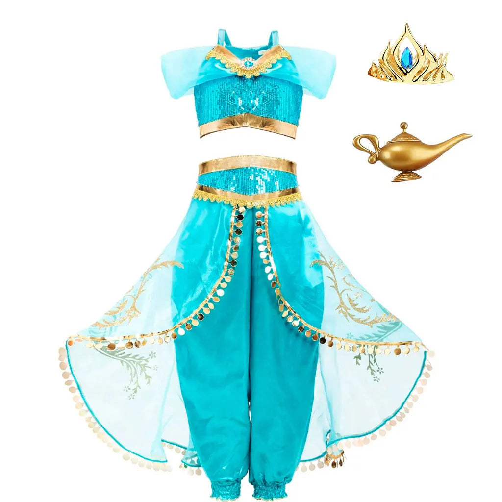 Jasmine Princess Costume Dress — Aladdin Magic Lamp Girls Cosplay Outfit