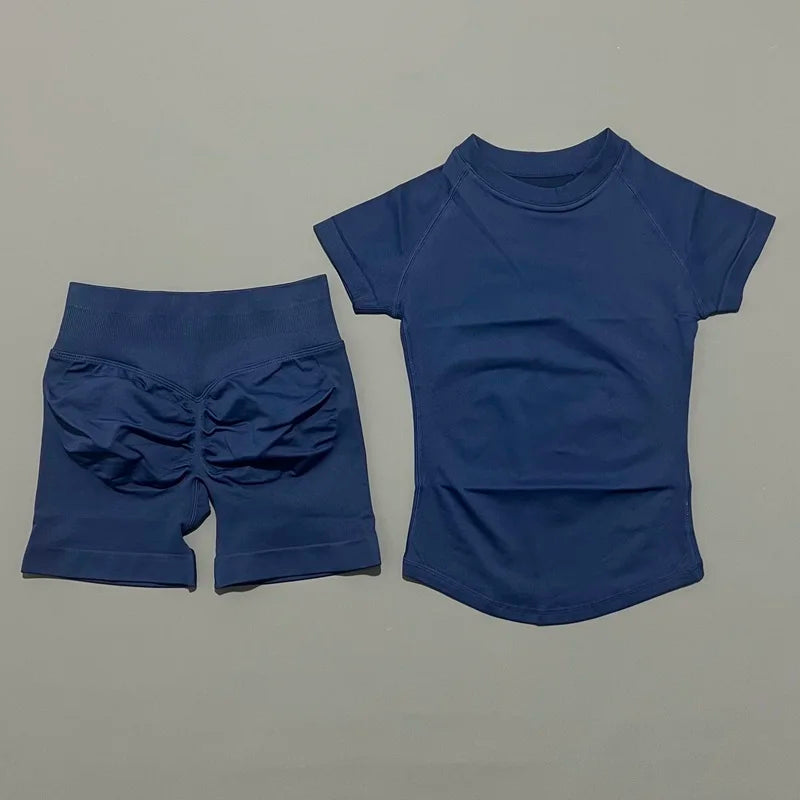 Histello 2-Piece Seamless Yoga Set – Short Sleeve & Shorts