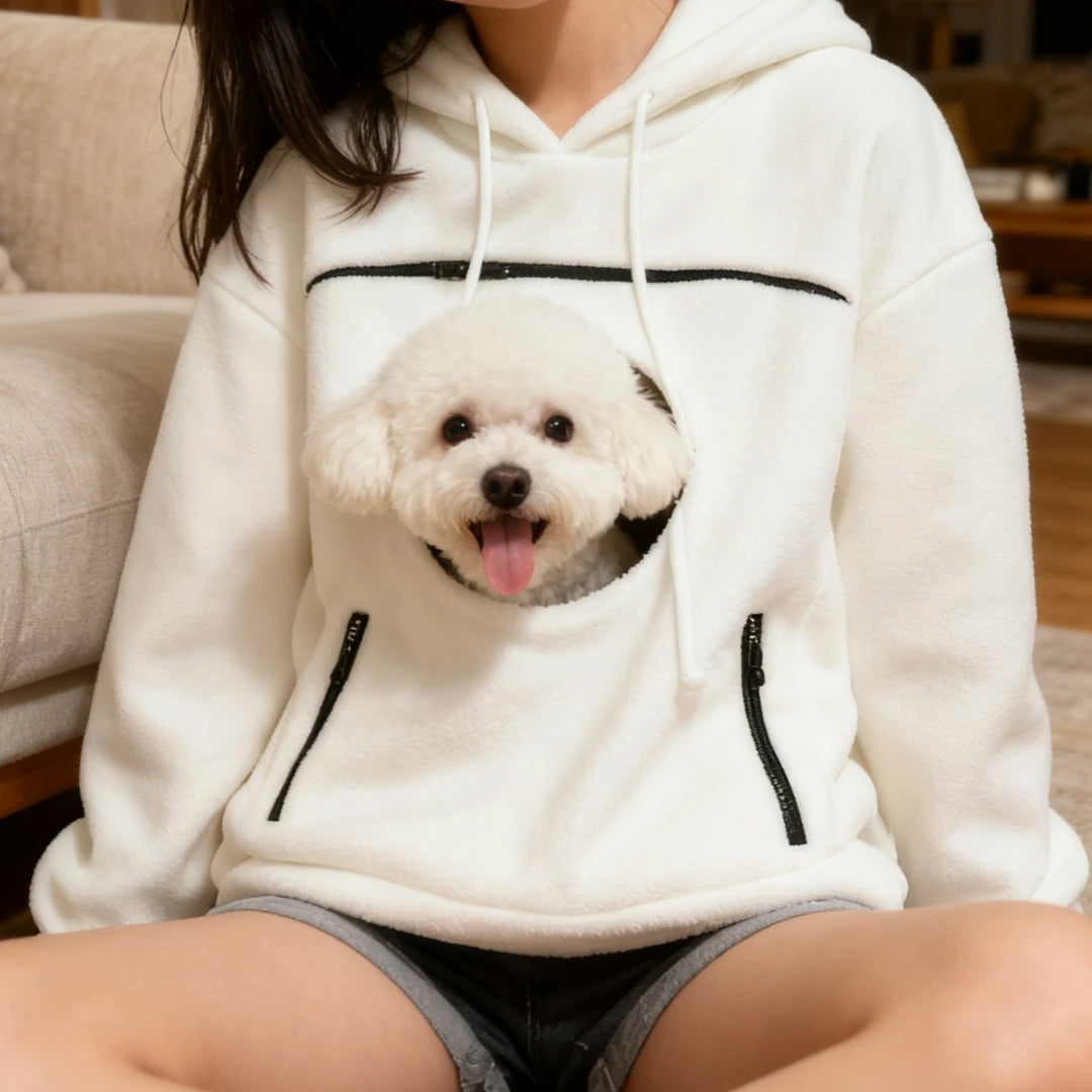 Bouclé Pet Hoodie Carrier – Soft Pullover with Pocket for Dogs & Cats