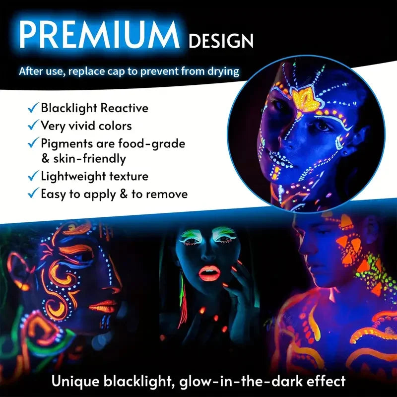 VERONNI UV Neon Glow Face Paint Crayon Sticks — Blacklight Body Paint for Halloween, Mardi Gras & Parties