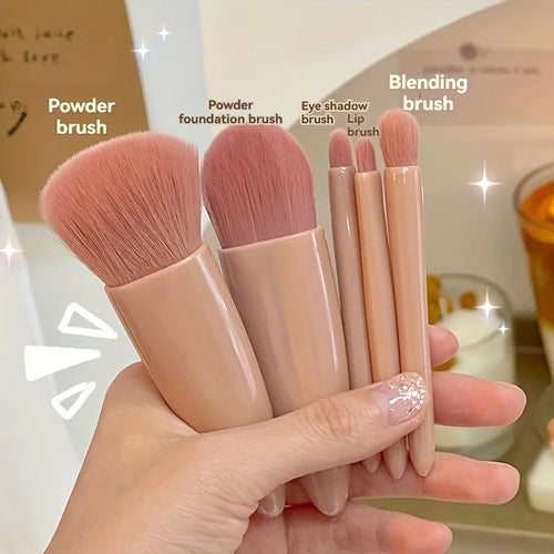 5-Piece Portable Makeup Brush Set with Mirror