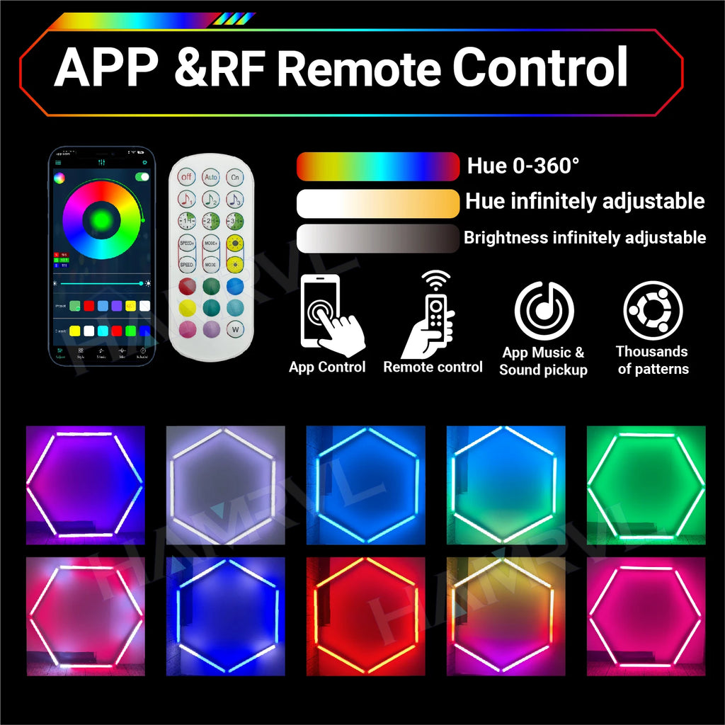 Dimmable Hexagon LED Ceiling Lights – RGB & Multi-Color, Garage/Gym/Gaming