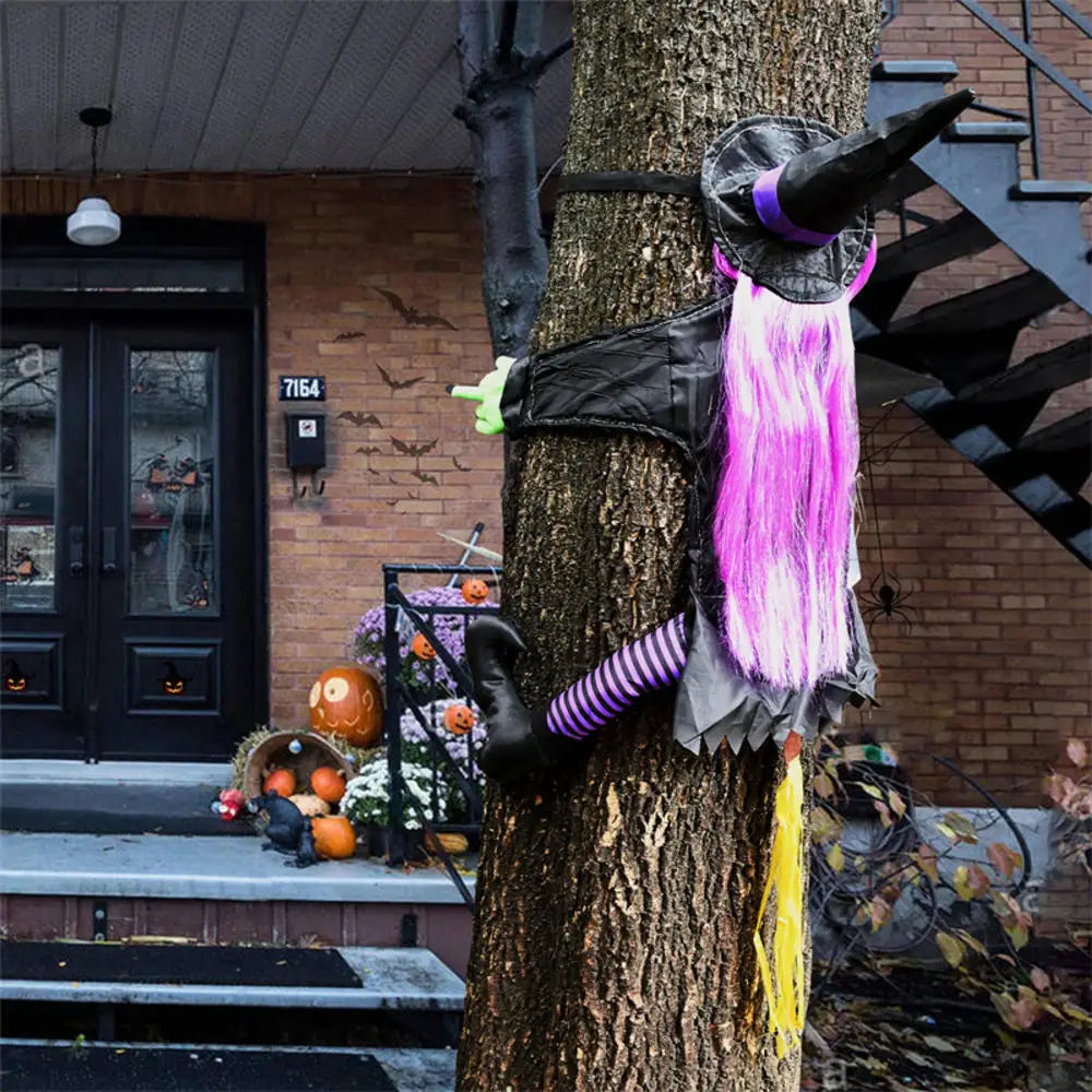 Halloween Crashing Witch Into Tree Outdoor Decoration