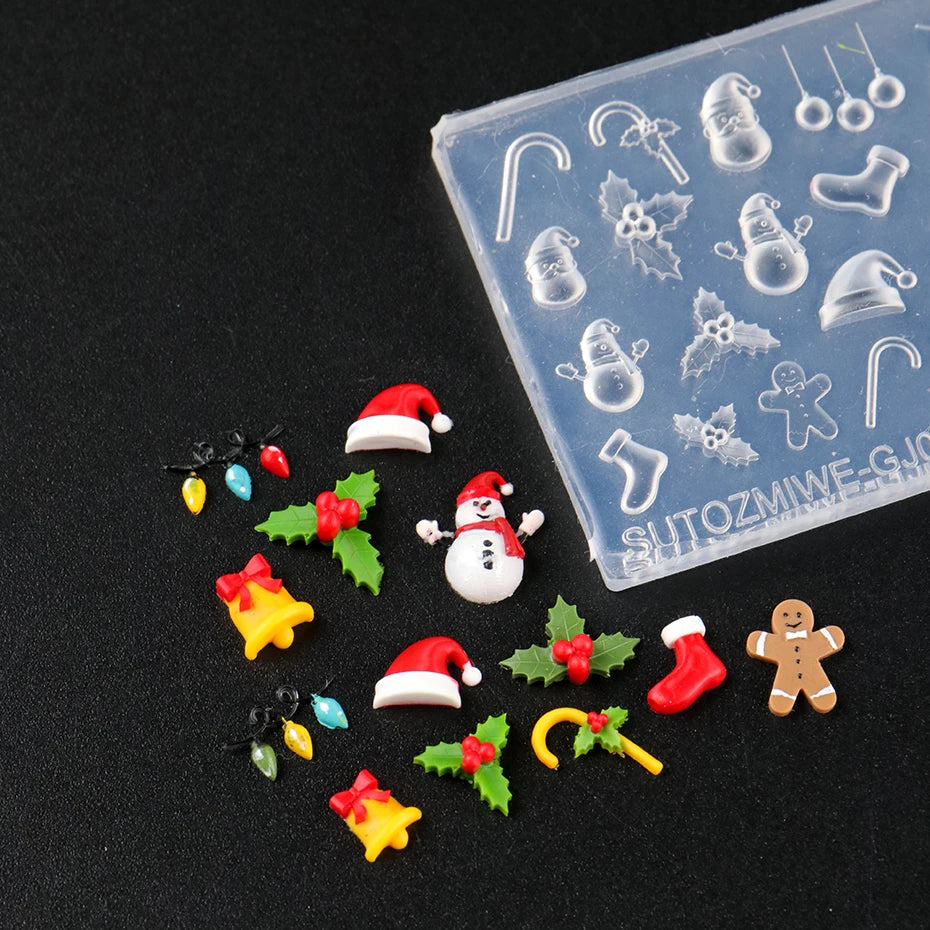 Christmas Silicone Nail Art Mold – 3D DIY Resin Nail Charms Template