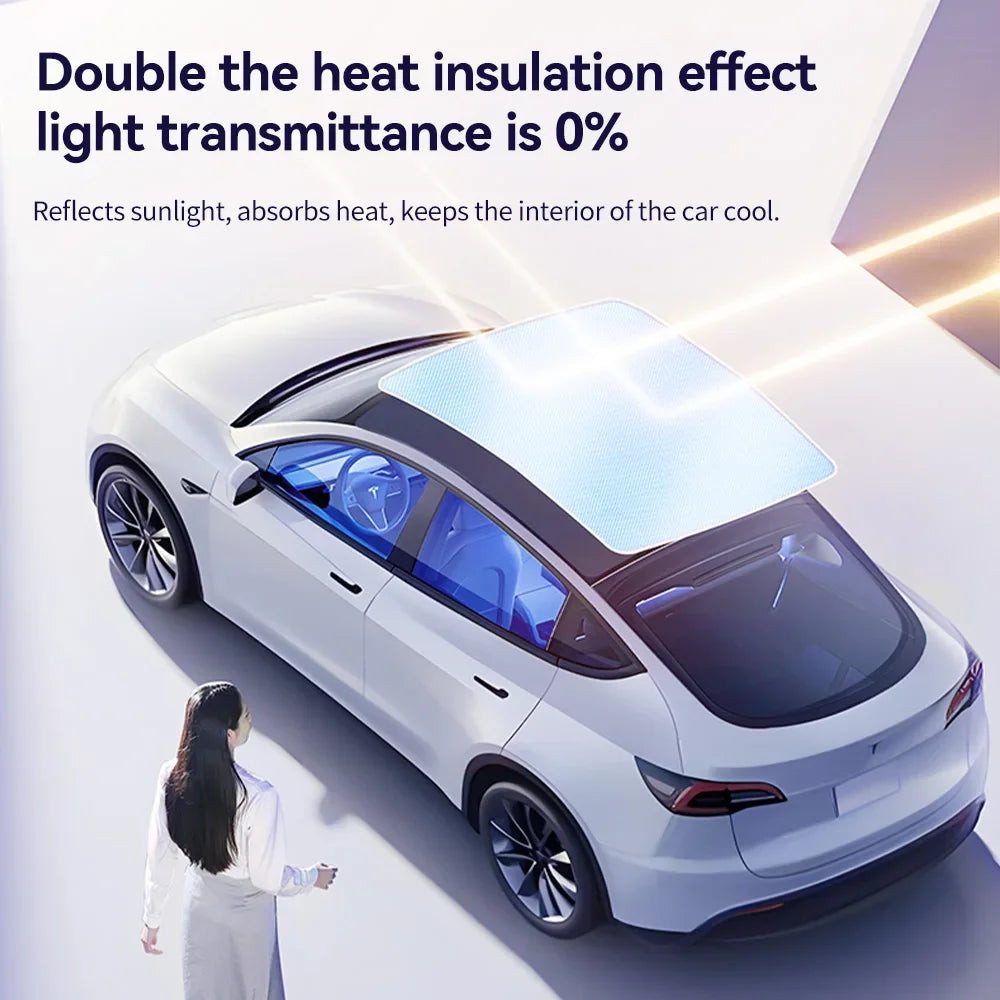 Foldable Magnetic Glass Roof Sunshade for Tesla Model 3 & Y (2021–2025, incl. Highland & Juniper)