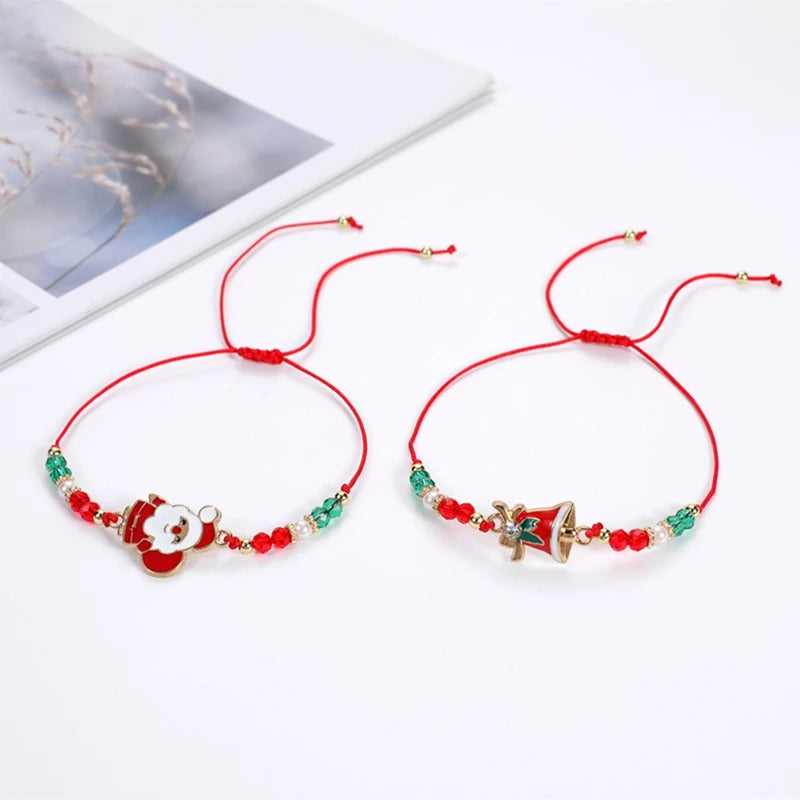 Christmas Beaded Bracelet Set – Santa, Elk & Bell Charm Bracelets for Women & Girls