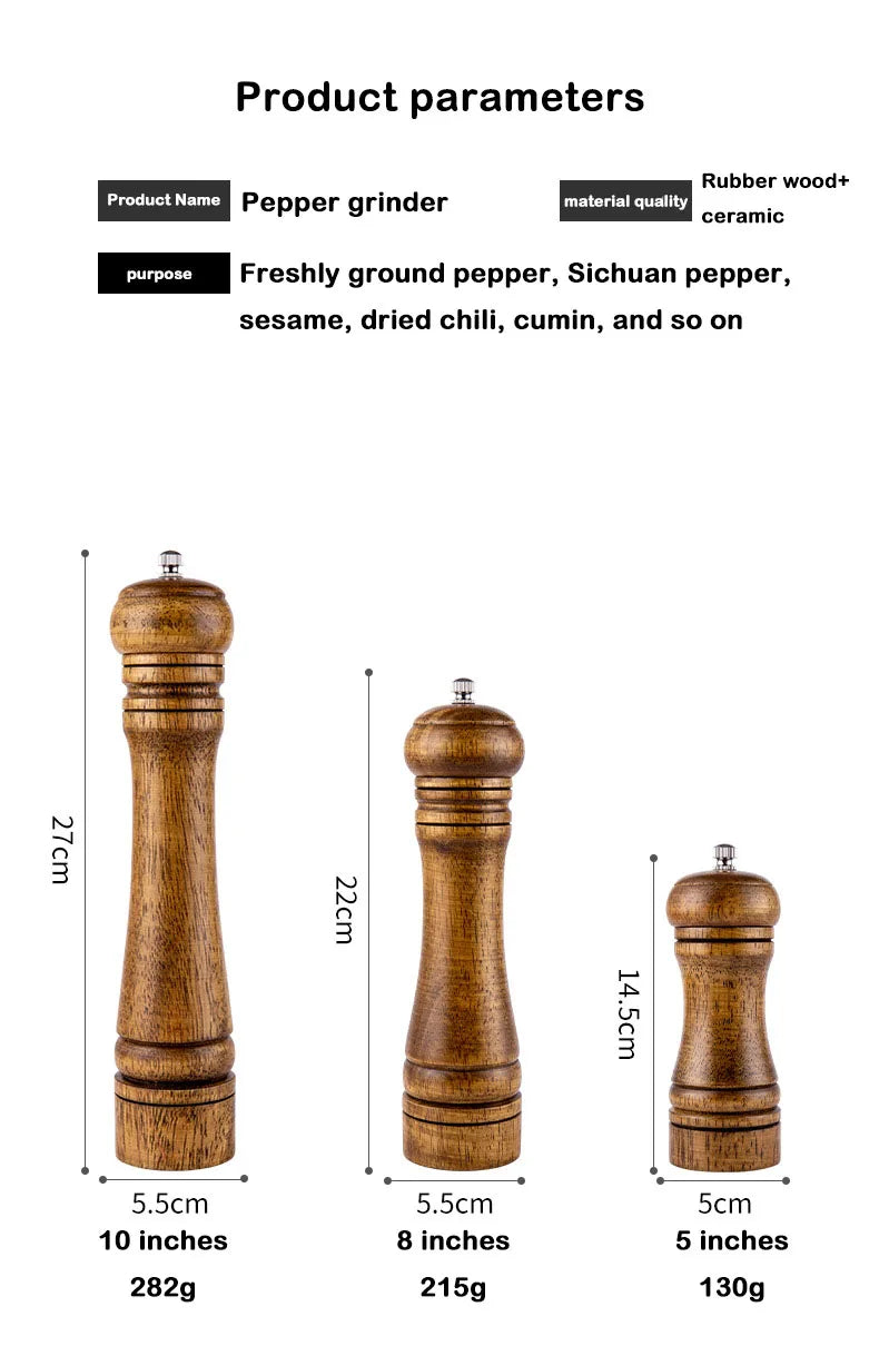 5",  8",  10" Solid Wood Salt and Pepper Grinder