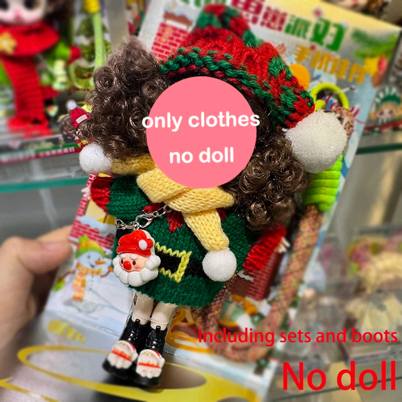 Christmas Mini Doll Pendant – Handmade Crochet Sweater & Scarf Set