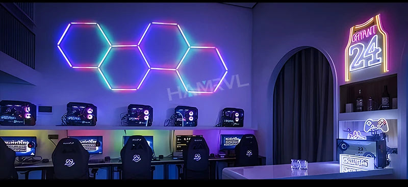 Dimmable Hexagon LED Ceiling Lights – RGB & Multi-Color, Garage/Gym/Gaming
