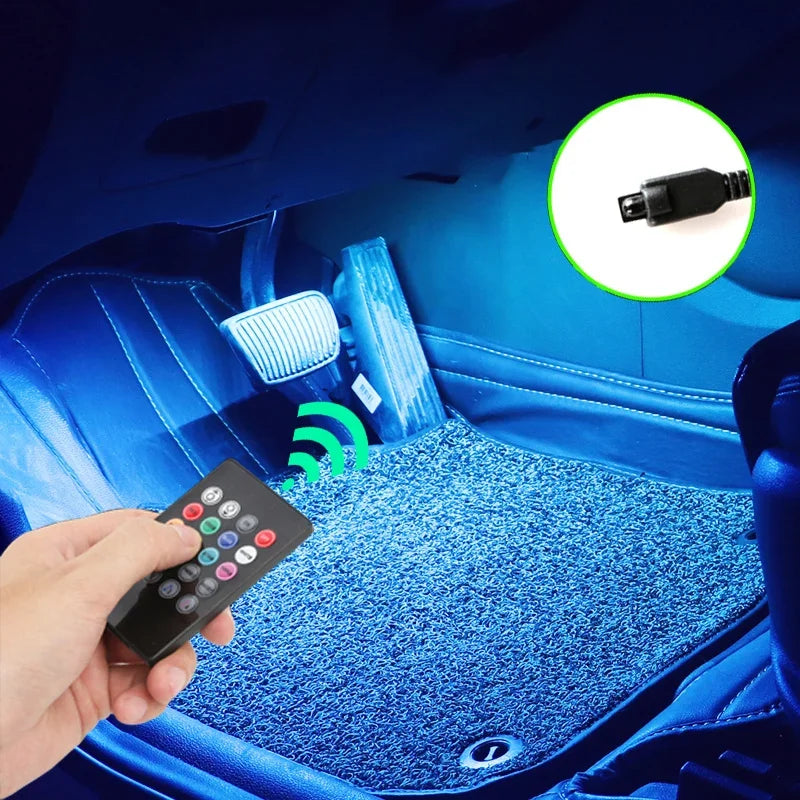 RGB Car Interior Ambient Foot Strip Lights – App & Remote Control LED Kit