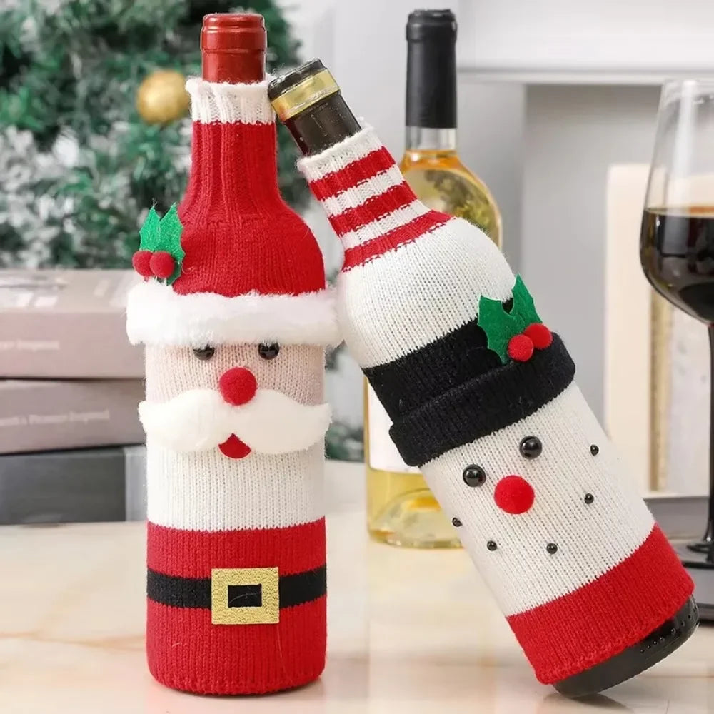 Christmas Wine Bottle Cover – Santa, Snowman & Elk Woven Bottle Bags