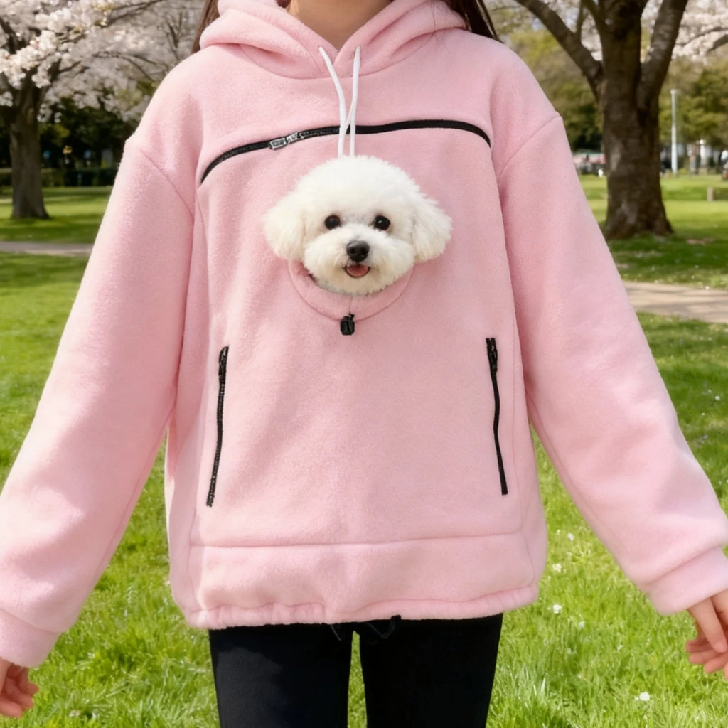 Bouclé Pet Hoodie Carrier – Soft Pullover with Pocket for Dogs & Cats