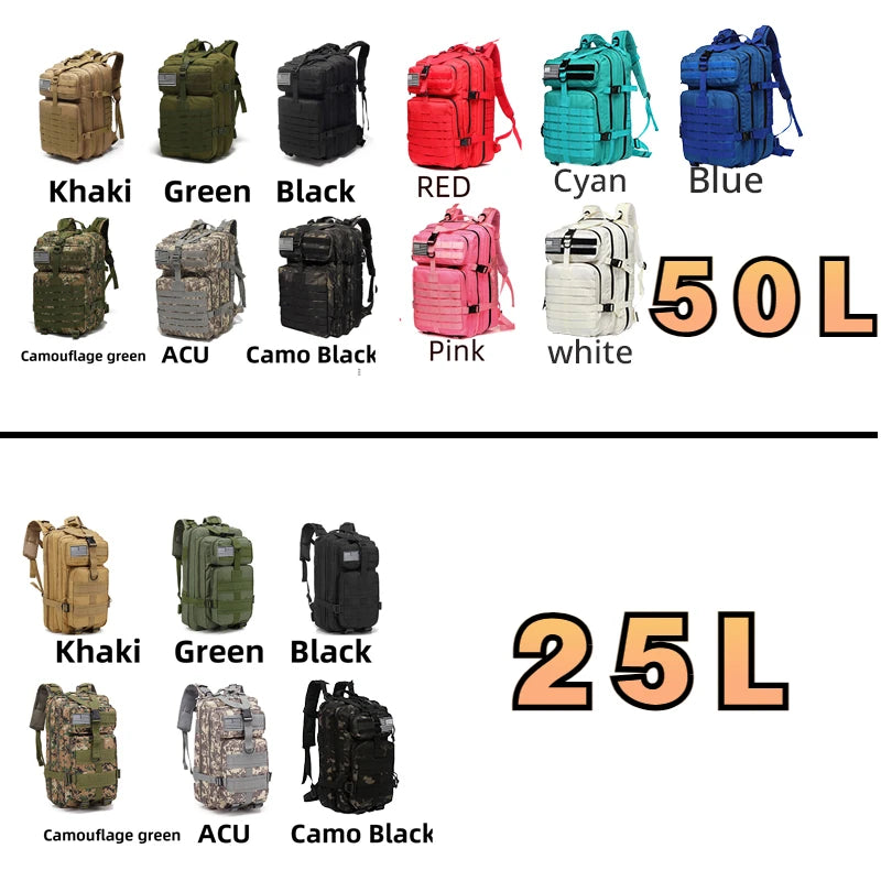 25L or 50L Waterproof Tactical Backpack