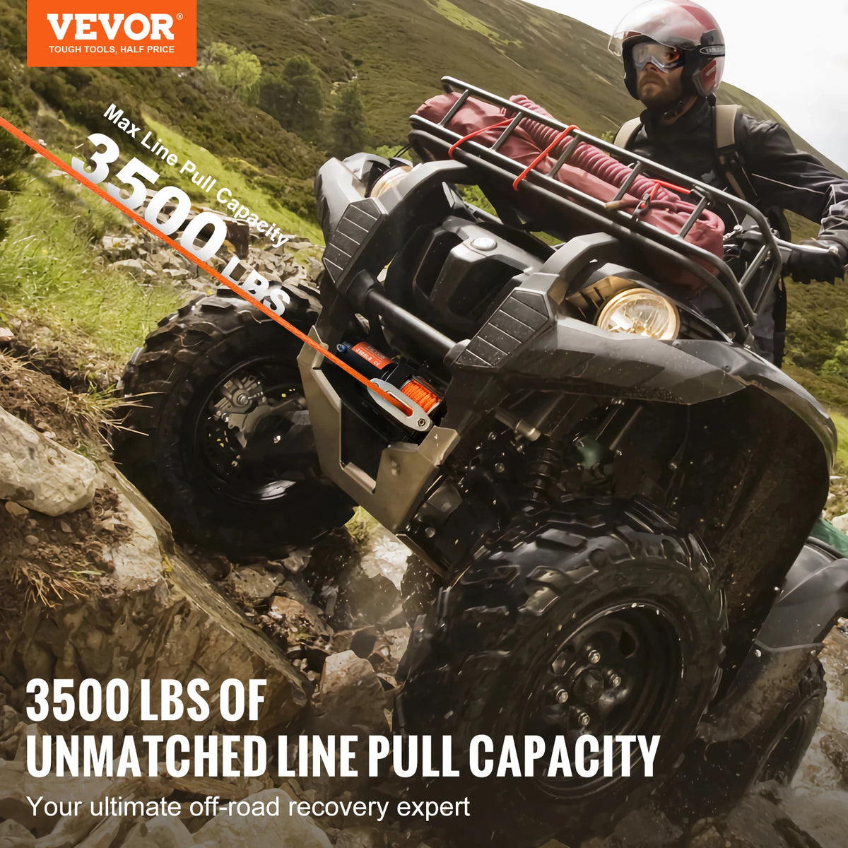 SucceBuy 3500lbs Electric Winch ATV/UTV Wired Car Winch with 39 ft Synthetic Rope Aluminum IP55 Waterproof for Towing Boat Truck