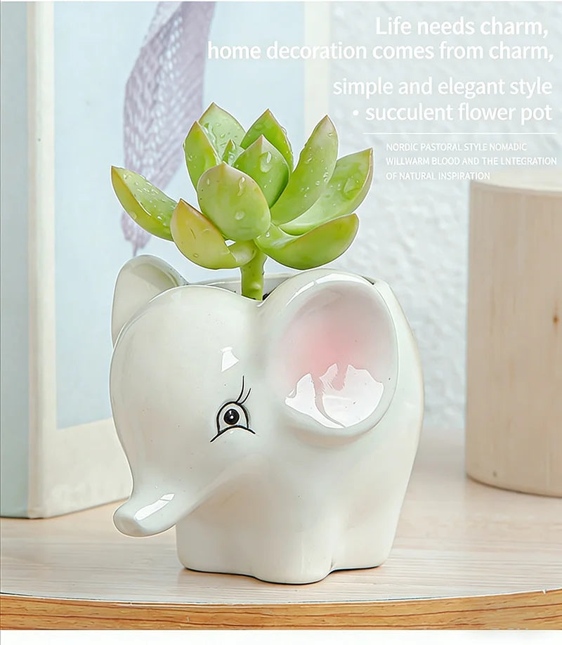 Cute Animal Ceramic Succulent Planter – Balcony & Desktop Home Decor