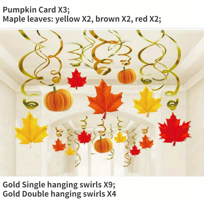 22-Piece Fall Ceiling Swirl Decorations – Pumpkin & Maple Leaf Hanging Décor