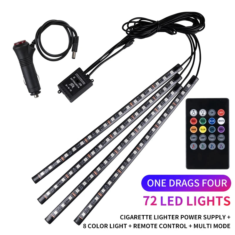 RGB Car Interior Ambient Foot Strip Lights – App & Remote Control LED Kit