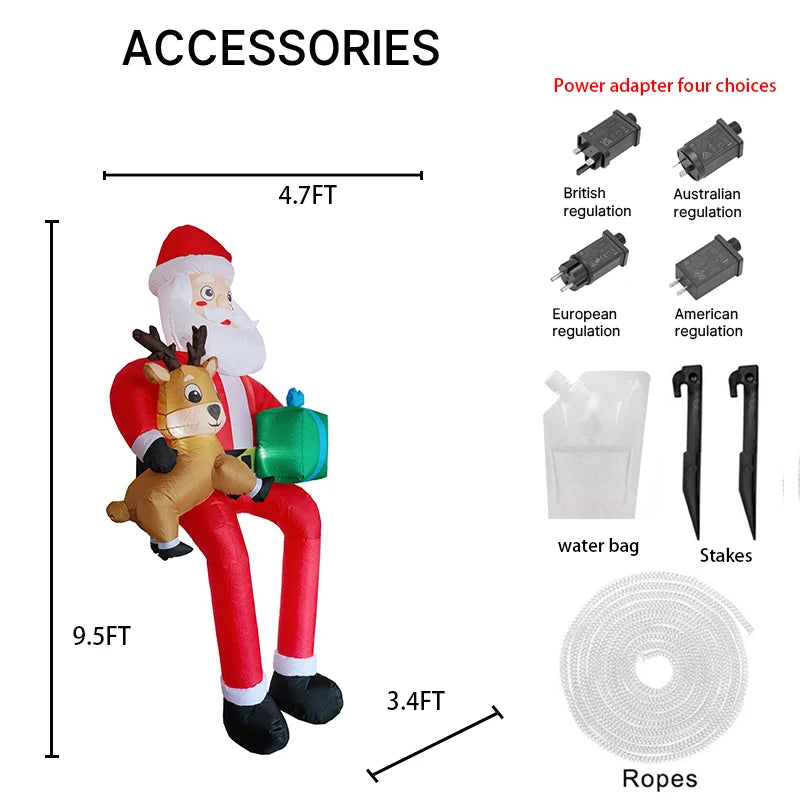 9.5FT Inflatable Christmas Santa Claus with LED Lights – Outdoor Yard Decoration