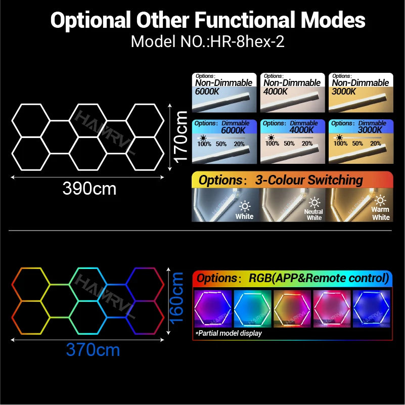Dimmable Hexagon LED Ceiling Lights – RGB & Multi-Color, Garage/Gym/Gaming