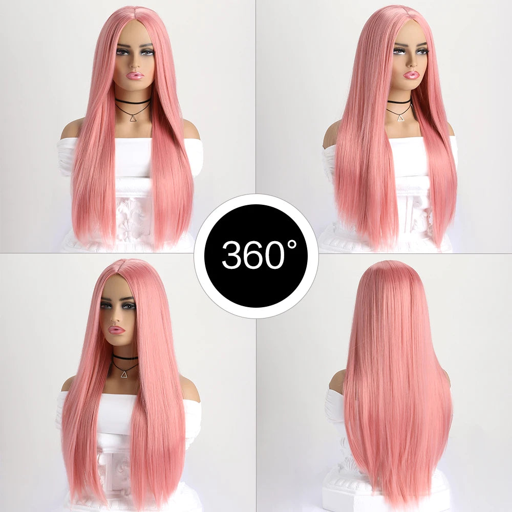26-Inch Long Straight Colored Wig — Synthetic Fashion Wig for Cosplay, Halloween & Daily Wear