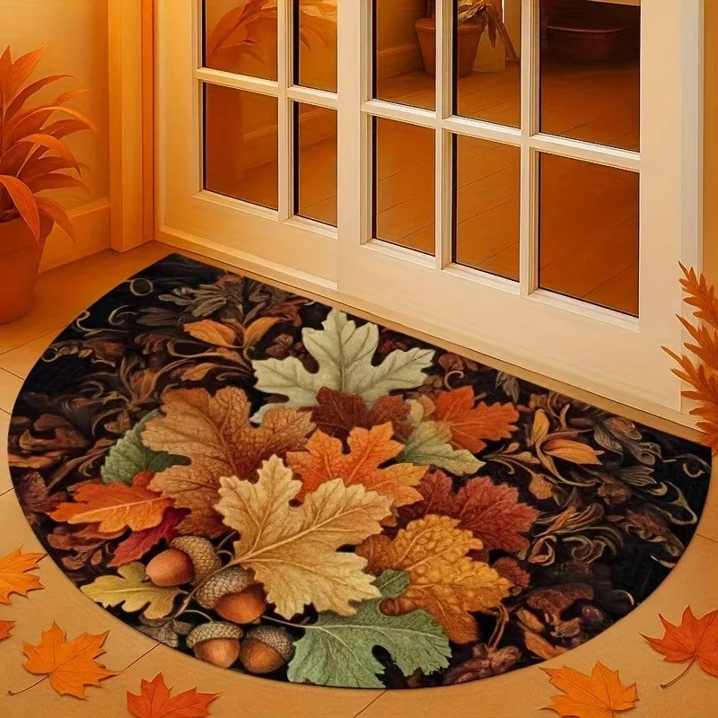 Autumn Maple Leaf Half-Circle Floor Mat – Thanksgiving Entrance & Kitchen Décor