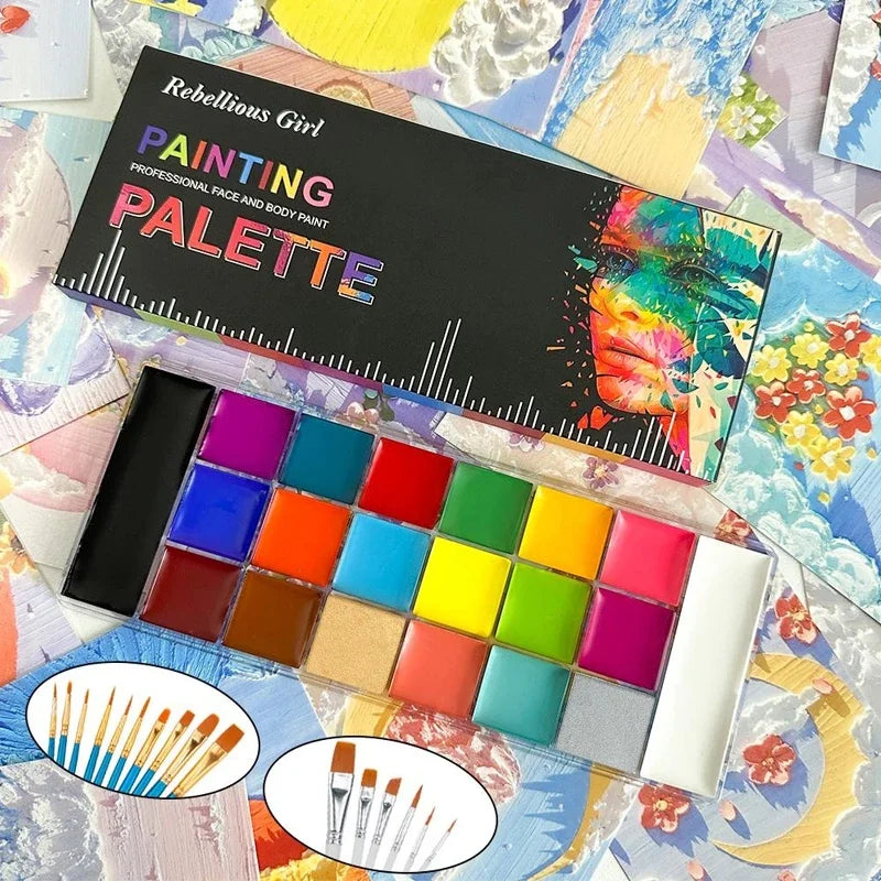20-Color Face & Body Paint Set — Non-Toxic Oil Pigments with Brushes for Halloween, Cosplay & Kids