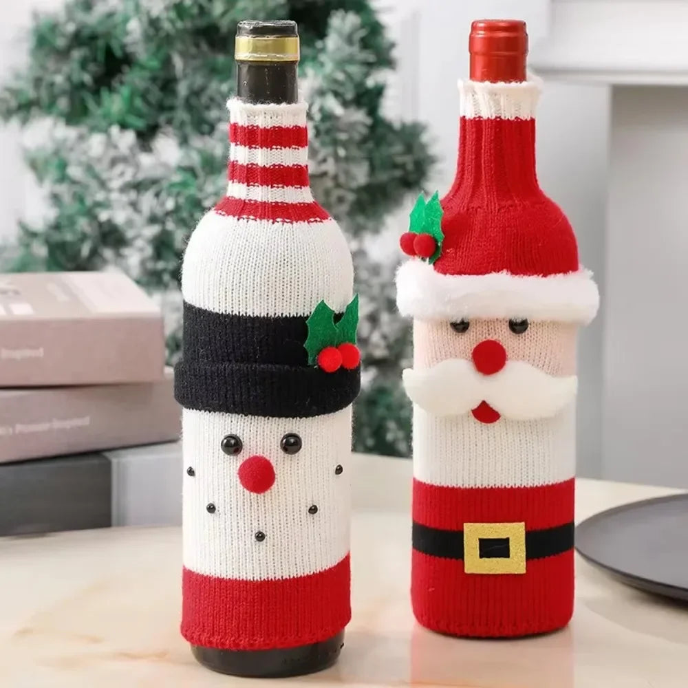 Christmas Wine Bottle Cover – Santa, Snowman & Elk Woven Bottle Bags