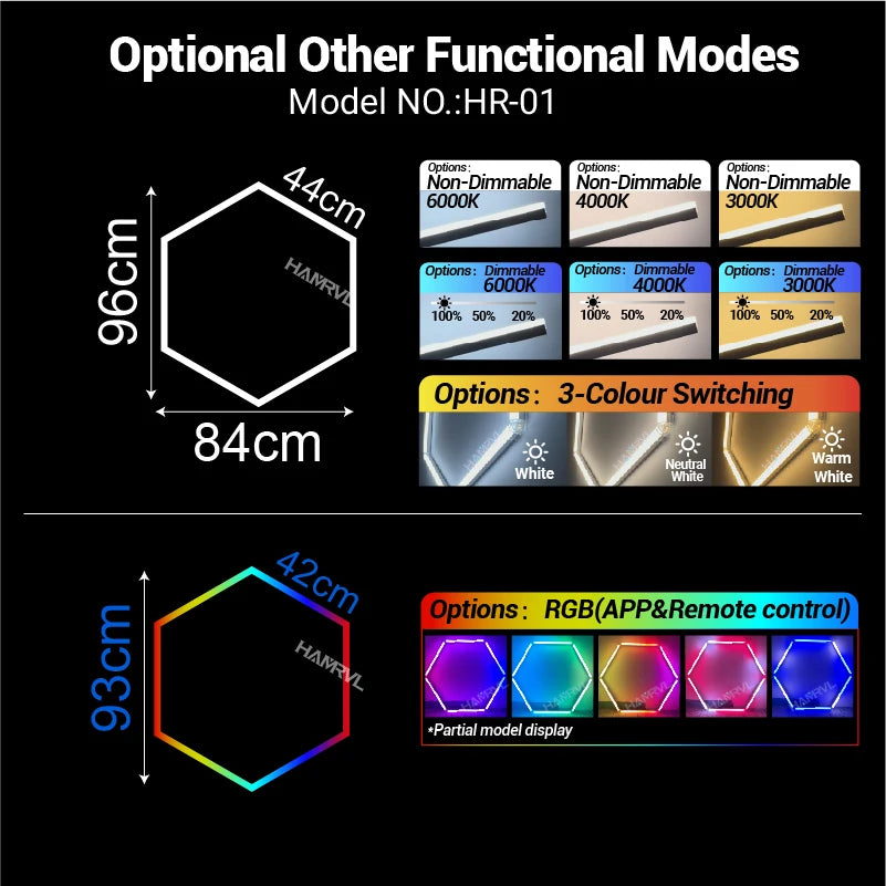 Dimmable Hexagon LED Ceiling Lights – RGB & Multi-Color, Garage/Gym/Gaming