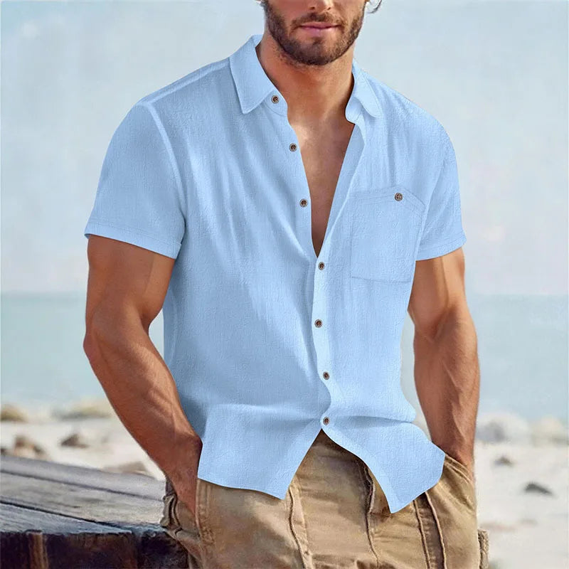 Men's Linen Blend Short Sleeve Button Down Shirt