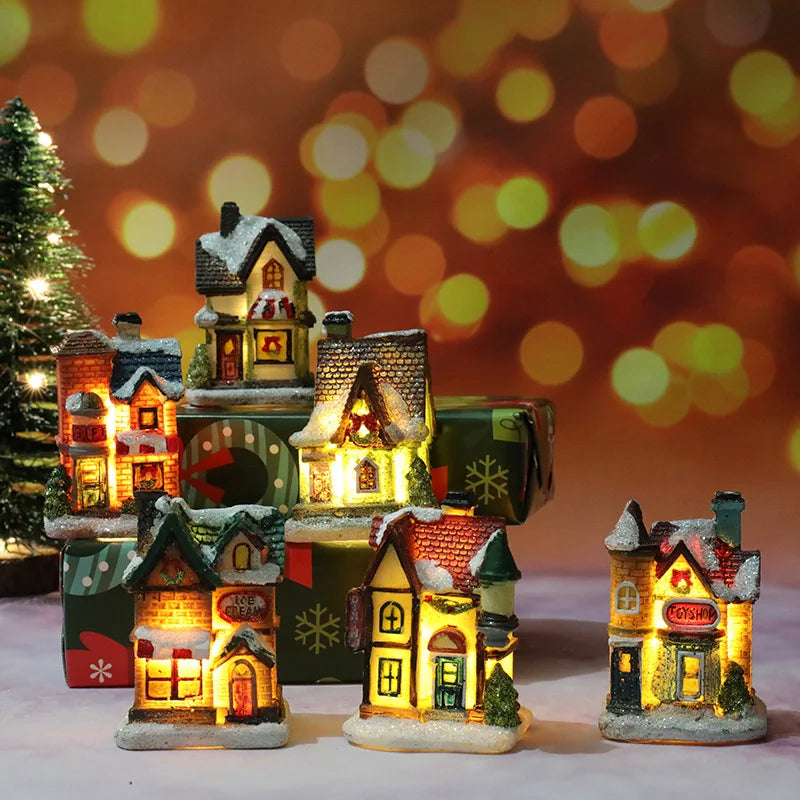 LED Christmas Village House Miniature – Glowing Resin Holiday Decoration