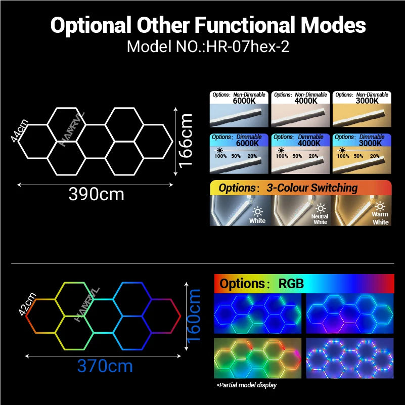 Dimmable Hexagon LED Ceiling Lights – RGB & Multi-Color, Garage/Gym/Gaming