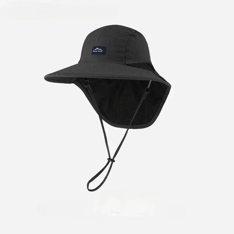 Wide Brim Bucket Hat with Neck Flap – Unisex Sun Protection Cap
