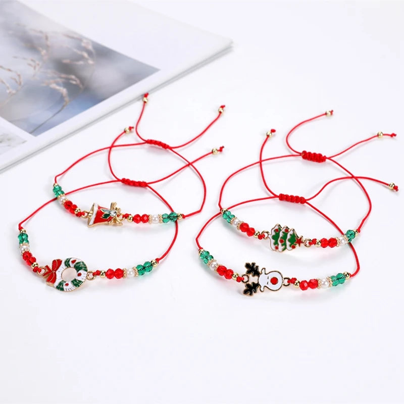 Christmas Beaded Bracelet Set – Santa, Elk & Bell Charm Bracelets for Women & Girls