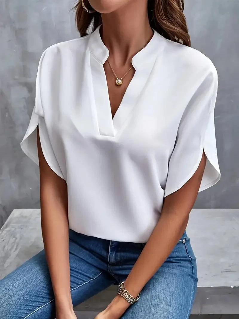 Women's V-Neck Short Sleeve Blouse – Loose Casual Summer Top