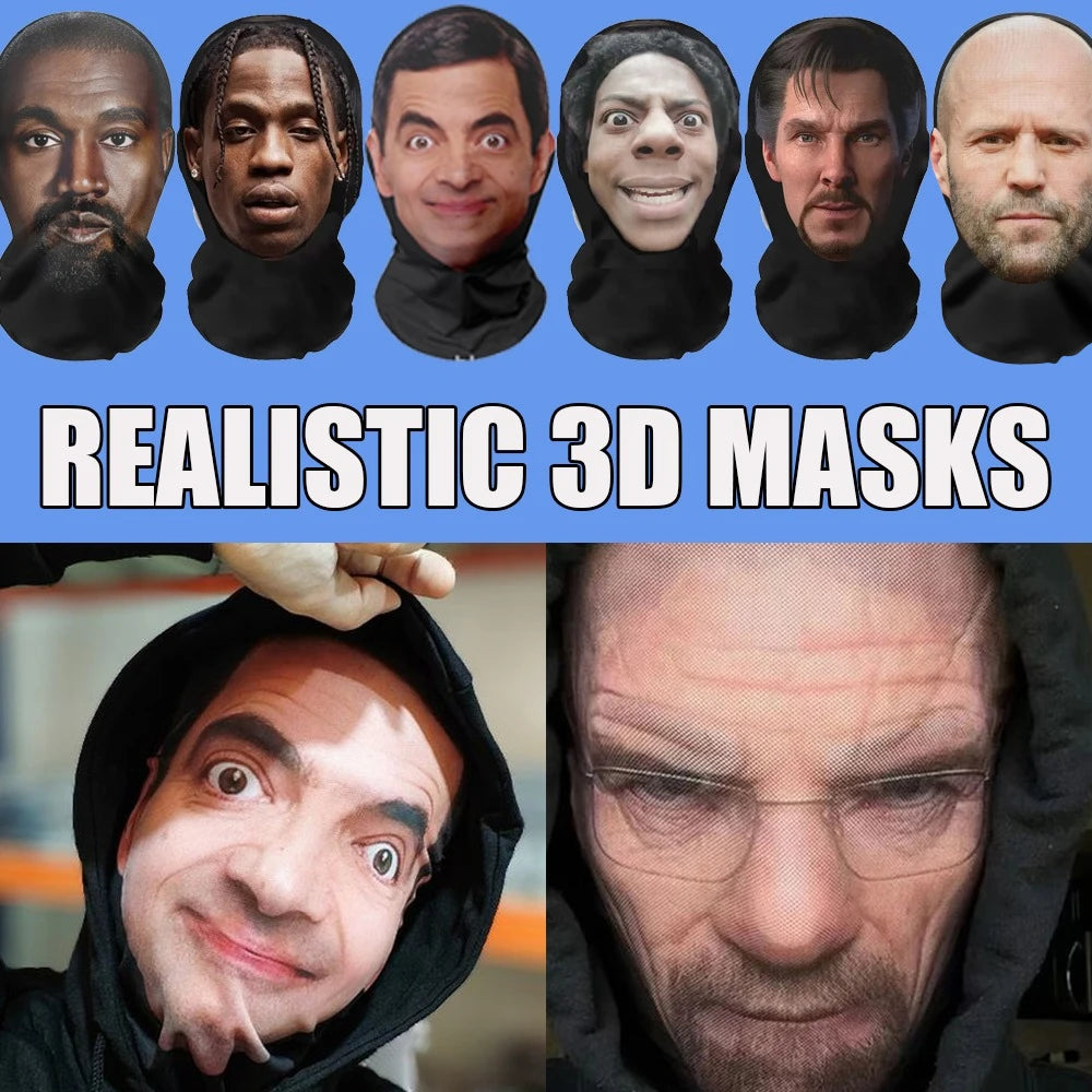 3D Full Face Mask | Funny Printed Halloween Cosplay Head Scarf