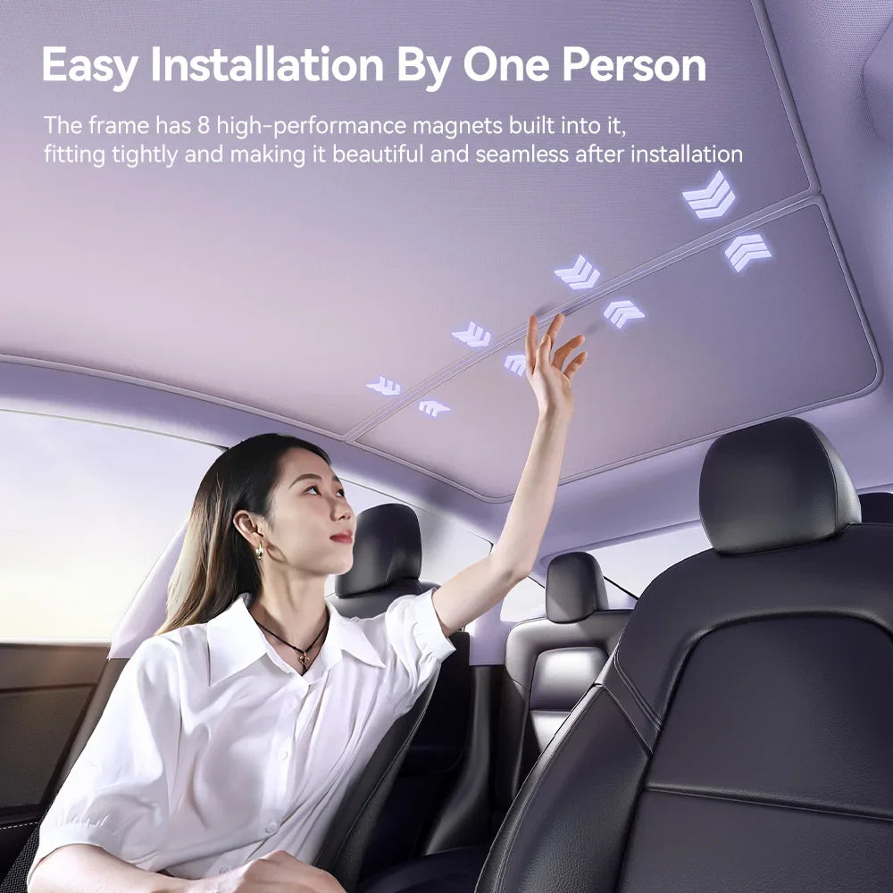 Foldable Magnetic Glass Roof Sunshade for Tesla Model 3 & Y (2021–2025, incl. Highland & Juniper)