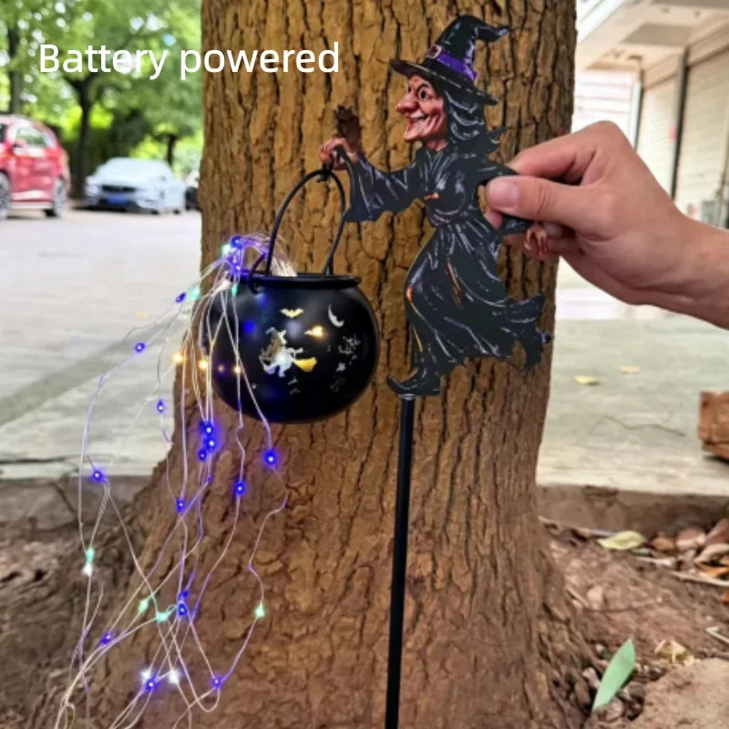 Archie Knows Spooky: Witch Cauldron Garden Stake Lights with LED Flow