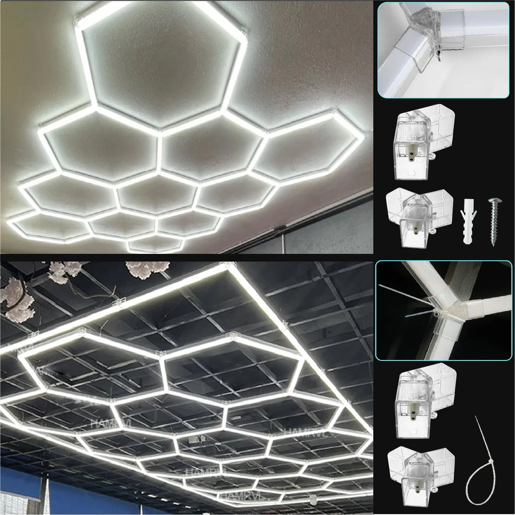Dimmable Hexagon LED Ceiling Lights – RGB & Multi-Color, Garage/Gym/Gaming