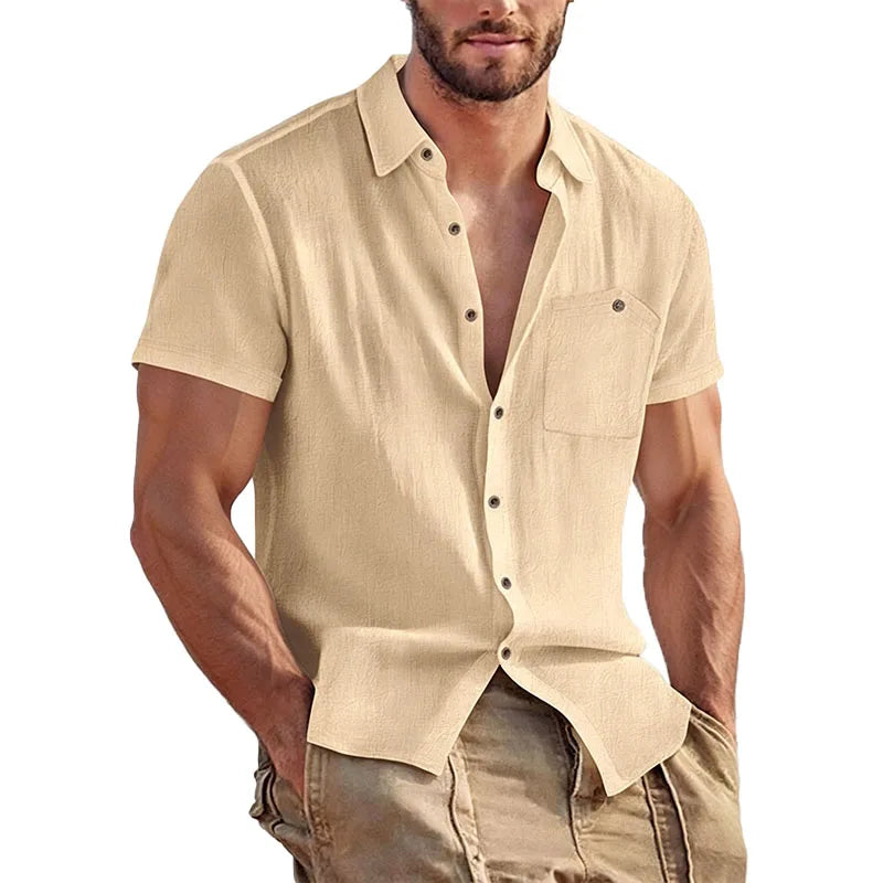 Men's Linen Blend Short Sleeve Button Down Shirt