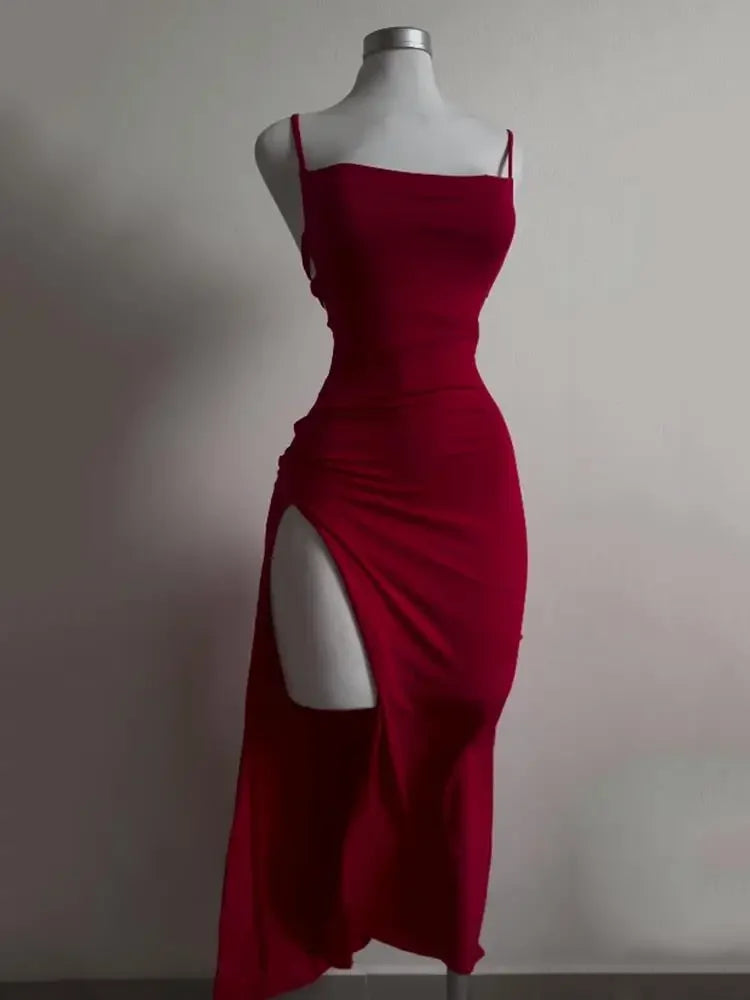 Women's Halter Strap Bodycon Midi Dress