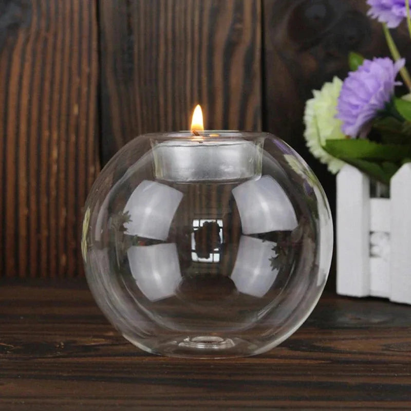 Elegant Round Glass Candle Holders — European Style Home & Event Centerpiece