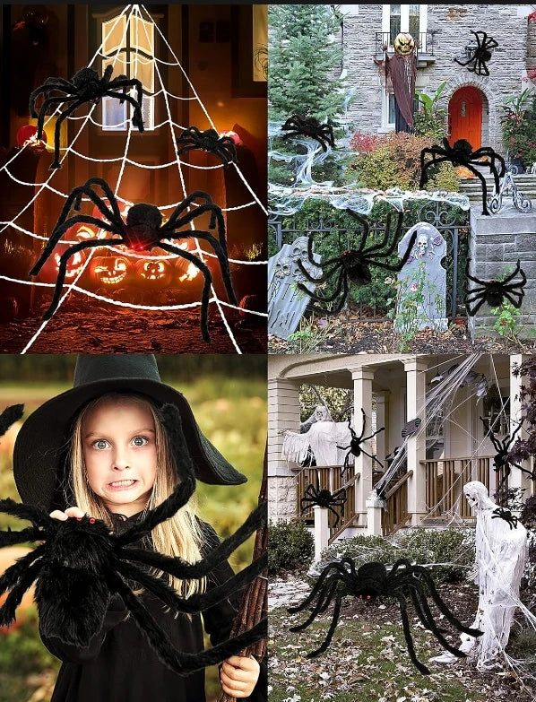 Halloween Giant Spider & Cobweb Decoration Set — Indoor & Outdoor Party Decor