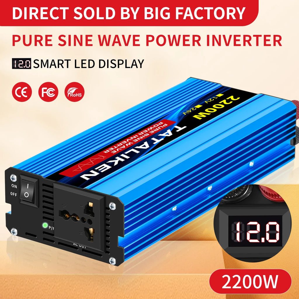 Pure Sine Wave Power Inverter – DC 12V/24V to AC 220V, 1000W–6000W