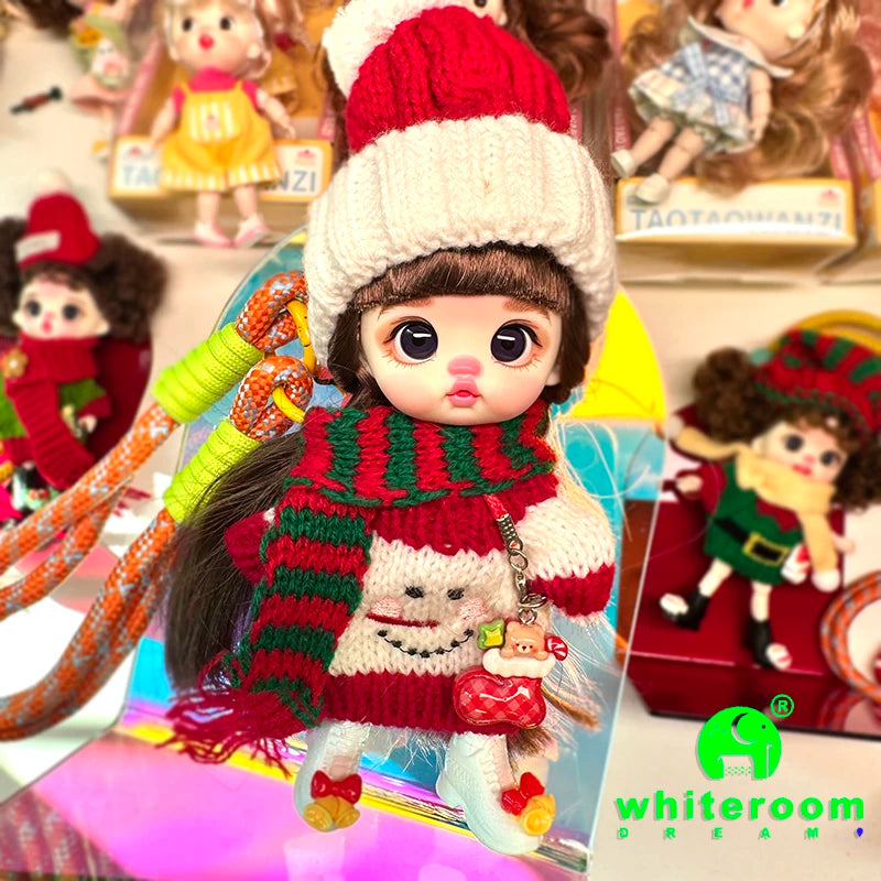 Christmas Mini Doll Pendant – Handmade Crochet Sweater & Scarf Set