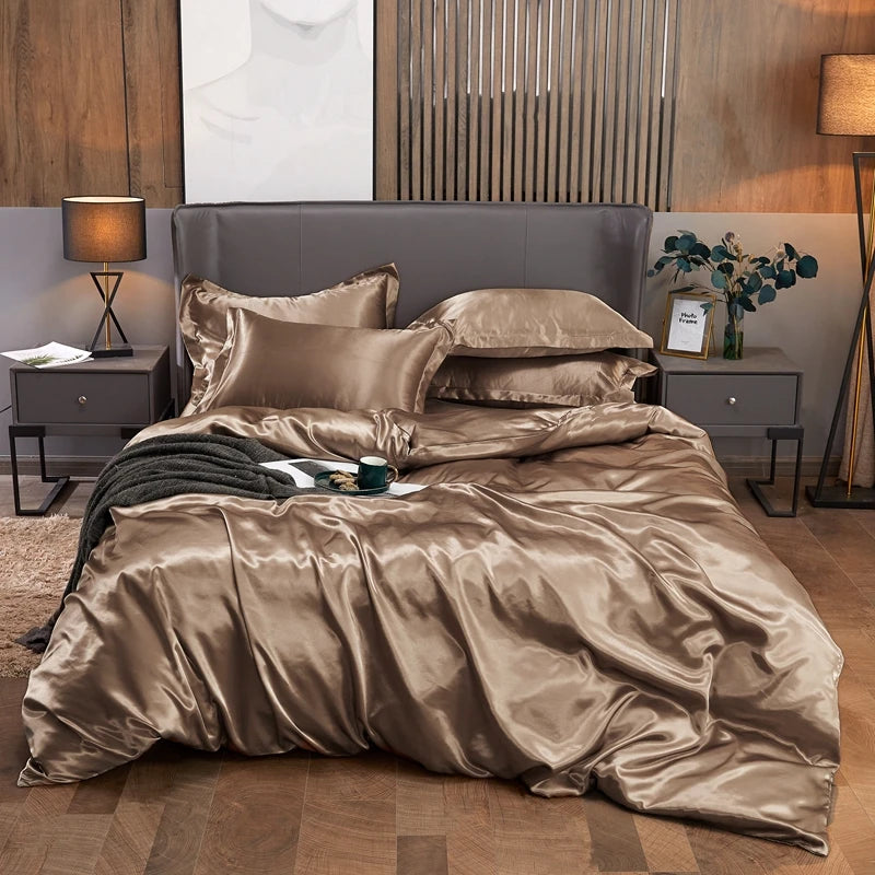 Luxury Satin Bedding Set – Viscose Duvet Cover with Pillowcases & Sheet